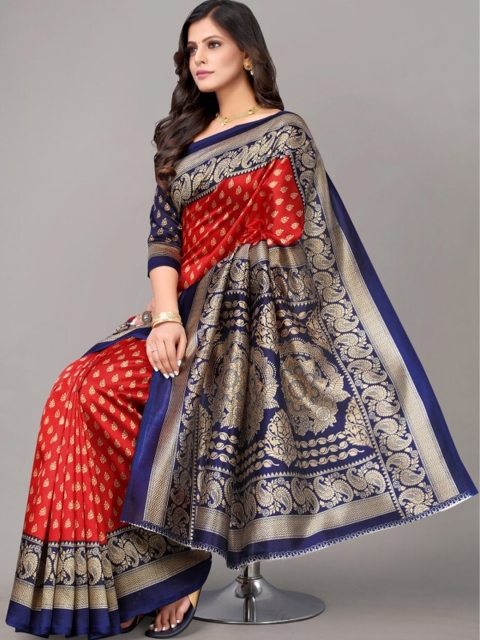 

Yashika Red & Blue Ethnic Motifs Art Silk Saree