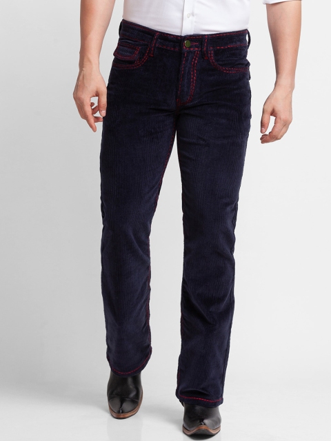 

mode de base Men Navy Blue Slim Fit Corduroy Bootcut Trousers