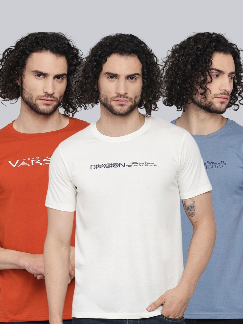 

39 THREADS Set Of 3 Men Rust Typography Printed Dri-FIT Raw Edge T-shirt