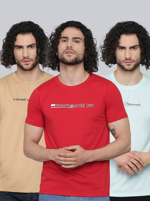

39 THREADS Men Pack Of 3 Typography Printed Dri-FIT T-shirts, Turquoise blue