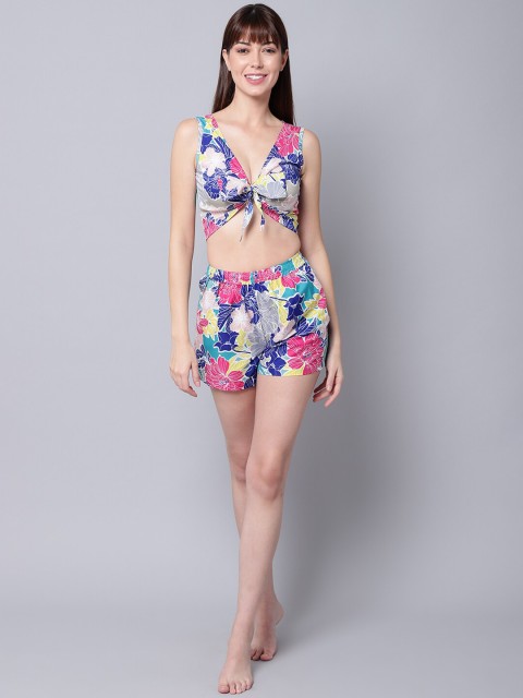 

EROTISSCH Women Blue & Pink Printed Beachwear Set