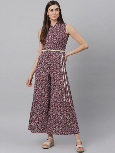 

JUNE & HARRY Maroon Printed Basic Jumpsuit
