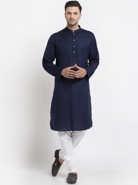 

MOHANLAL SONS Men Navy Blue Solid Kurta with Pyjamas