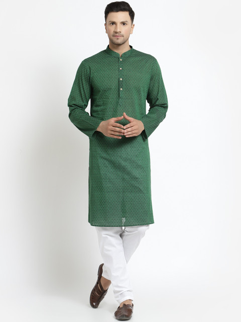 

MOHANLAL SONS Men Green Pleated Kurta with Pyjamas