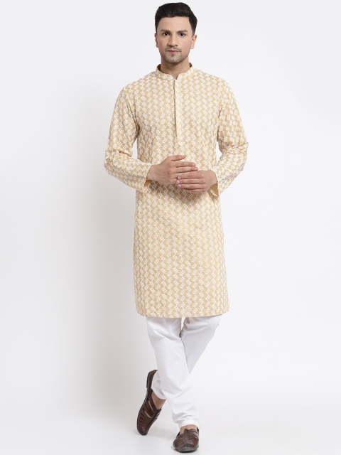 

MOHANLAL SONS Men Gold-Toned Floral Embroidered Pure Cotton Kurta with Pyjamas