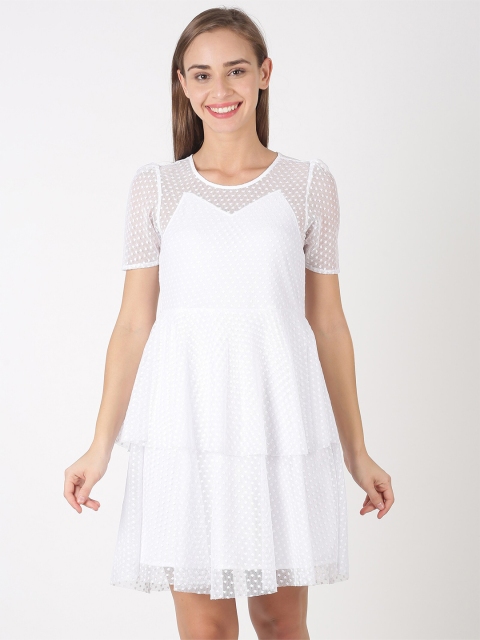 

kriatma Women White Net Layered Dress