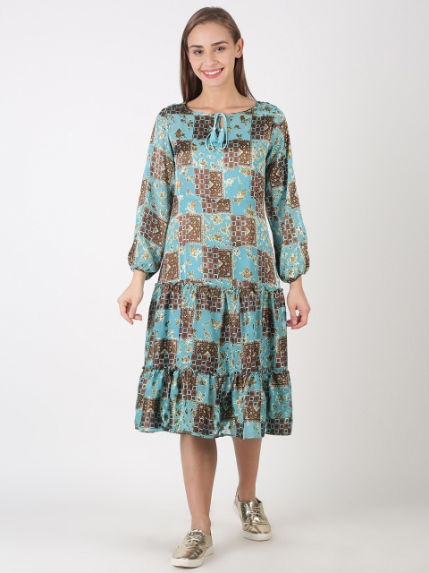 

kriatma Blue Jacquard A-Line Midi Dress