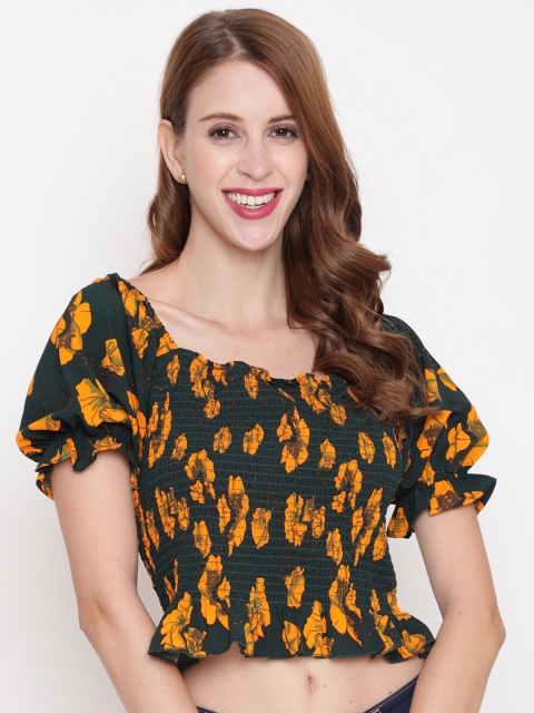 

AKIMIA Green Print Crepe Crop Top