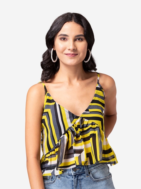 

YEROS Black Striped Georgette Wrap Top