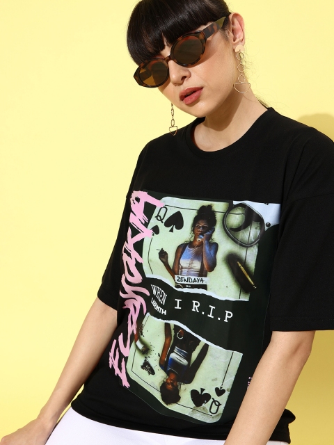 

HERSHEINBOX Women Stunning Black Graphic Joyful Conversation Tshirt