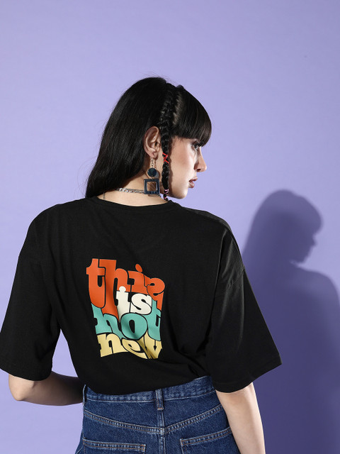 

HERSHEINBOX Women Black Graphic Joyful Conversation Tshirt