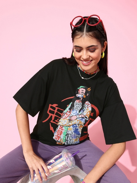 

HERSHEINBOX Women Black Graphic Joyful Conversation Tshirt