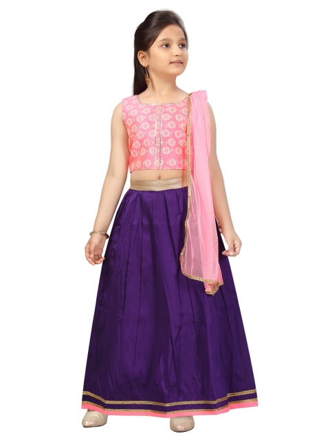 

Aarika Girls Pink & Navy Blue Printed Ready to Wear Lehenga & Blouse With Dupatta