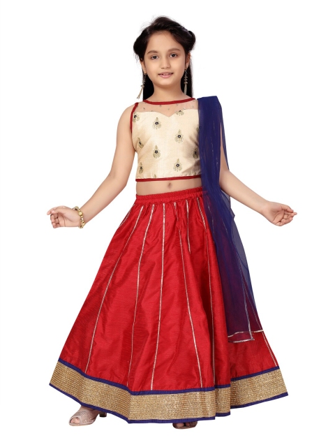 

Aarika Girls Beige & Maroon Embellished Ready to Wear Lehenga & Blouse With Dupatta