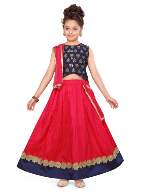 

Aarika Girls Navy Blue & Magenta Ready to Wear Lehenga & Blouse With Dupatta