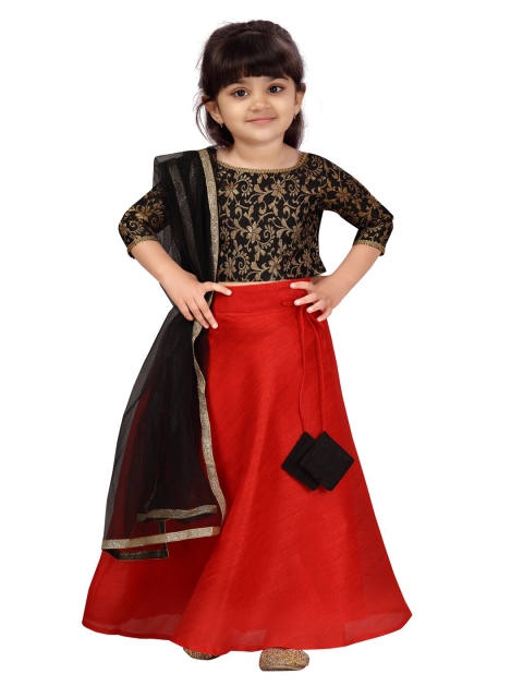 

Aarika Girls Black & Red Ready to Wear Silk Lehenga & Blouse With Dupatta