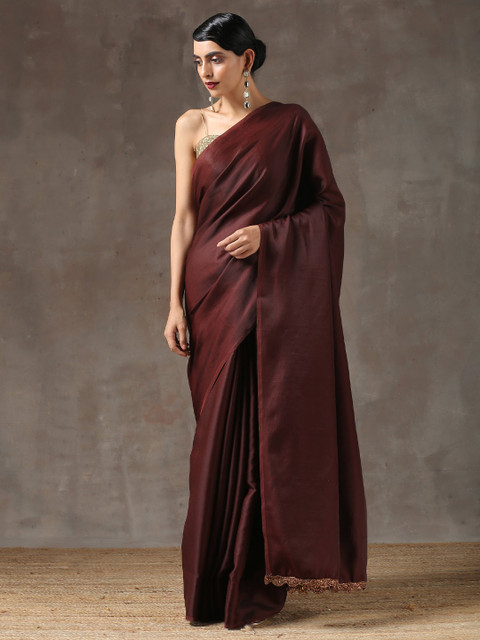

Swtantra Coffee Brown Embroidered Saree