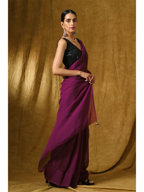 

Swtantra Purple Pure Chiffon Saree