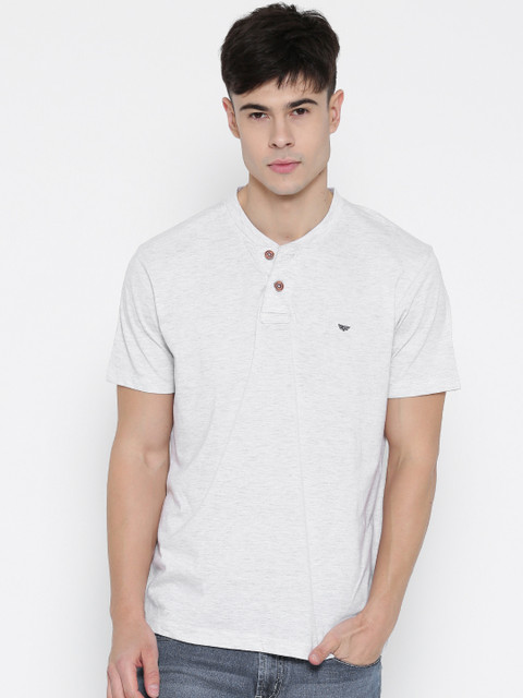 

Red Tape Men Grey Melange Solid Henley Neck T-shirt