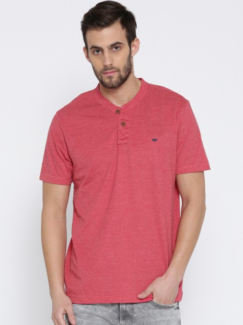 

Red Tape Men Red Solid Slim Henley Neck T-shirt