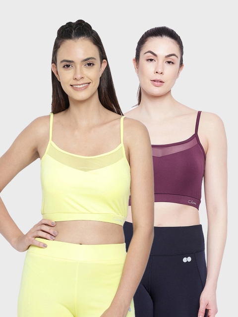 

Clovia Pack of 2 Yellow & Purple Solid Bralette COMBAT160S