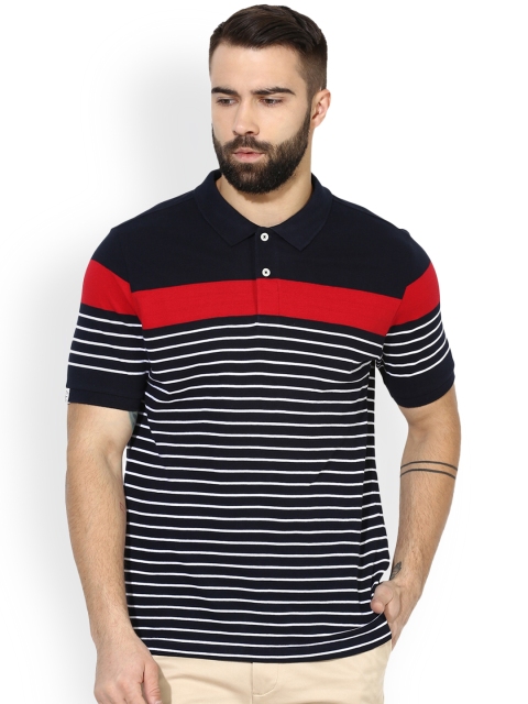 

Red Tape Men Navy Blue Striped Polo Collar T-shirt