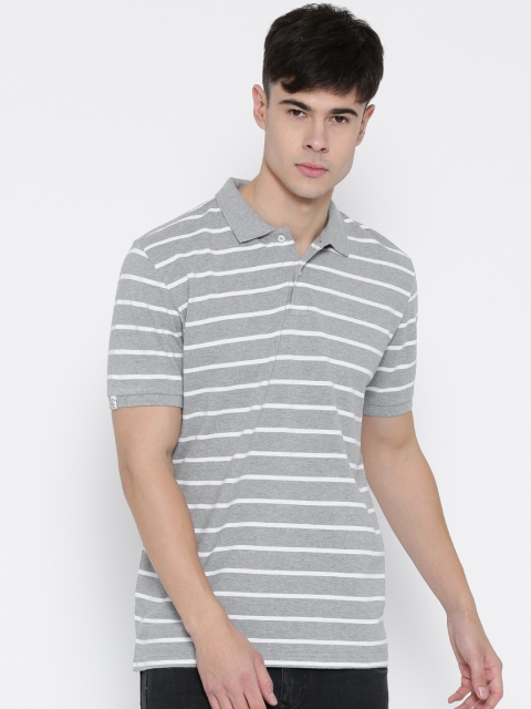 

Red Tape Men Grey Melange Striped Slim Polo Collar T-shirt