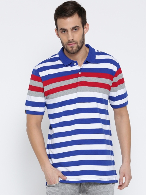

Red Tape Men Blue & White Striped Slim Polo Collar T-shirt