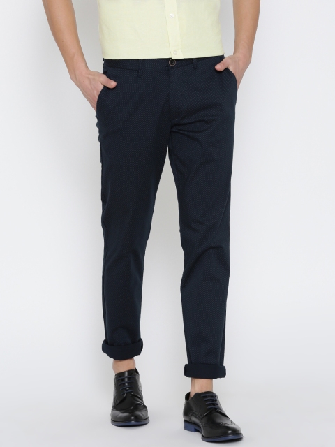 

Red Tape Men Navy Printed Slim Fit Casual Trousers, Navy blue