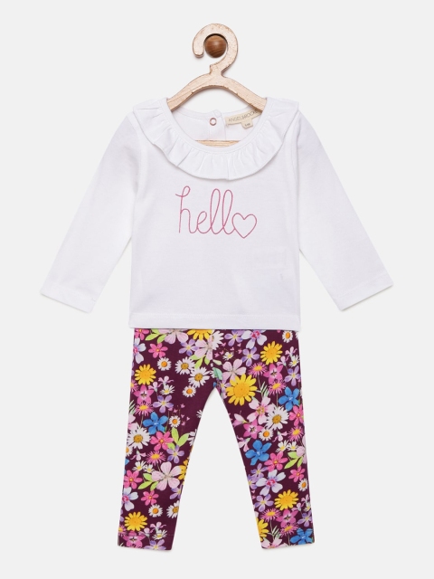 

Angel & Rocket White & Purple Printed Cotton Night suits