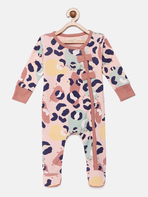 

Angel & Rocket Infant Girls Peach Animal Printed Cotton Sleepsuit