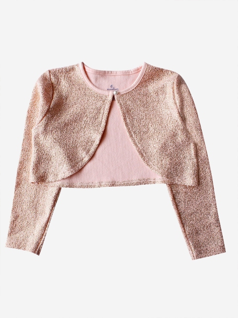 

KiddoPanti Girls Gold-Toned & Pink Crop Shrug