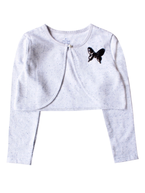 

KiddoPanti Girls Grey Melange Printed Crop Shrug