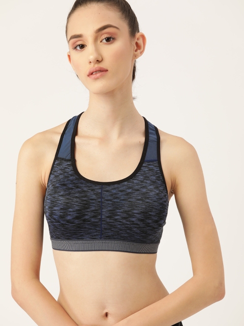 

DressBerry Navy Blue Self-Design Workout Bra Lightly Padded