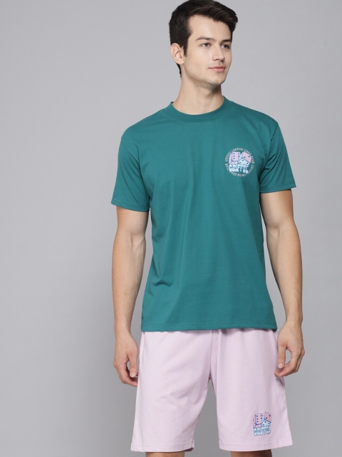 

GRIFFEL Men Green & Pink Printed Pure Cotton T-shirt with Shorts