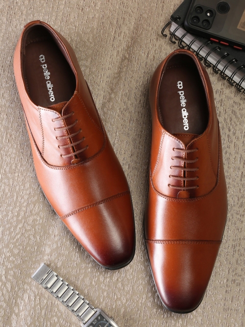 

pelle albero Men Tan Textured Formal Oxford Shoes