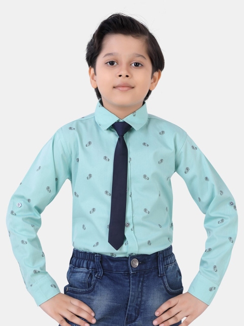 

ROBO FRY Boys Green Standard Printed Party Shirt