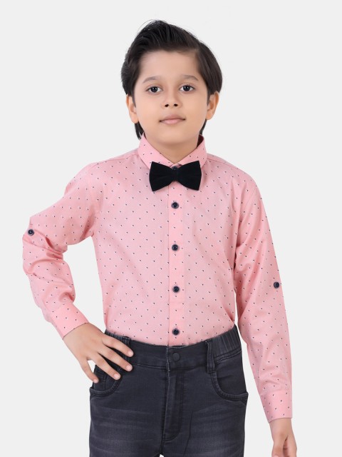 

ROBO FRY Boys Peach-Coloured Standard Printed Party Shirt
