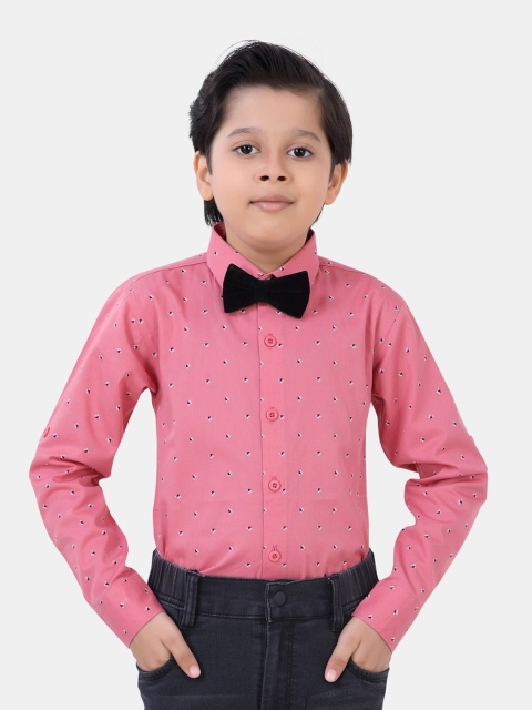 

ROBO FRY Boys Peach-Coloured Standard Printed Party Shirt