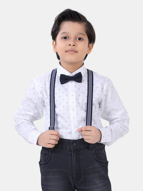 

ROBO FRY Boys White Standard Printed Party Shirt