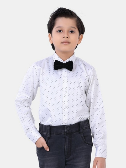 

ROBO FRY Boys White Standard Printed Party Shirt