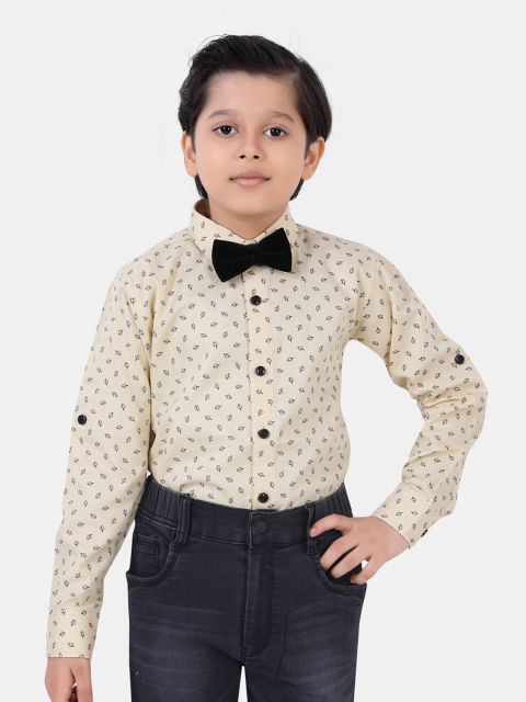 

ROBO FRY Boys Tan Standard Floral Printed Party Shirt