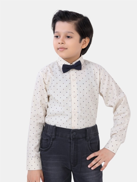 

ROBO FRY Boys Tan Standard Printed Party Shirt