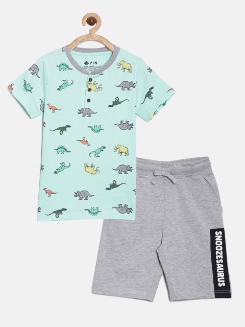 

3PIN Boys Grey Melange & Green Printed T-shirt with Shorts