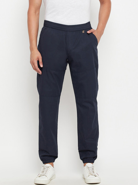 

Okane Men Navy Blue Solid Cotton Track Pants