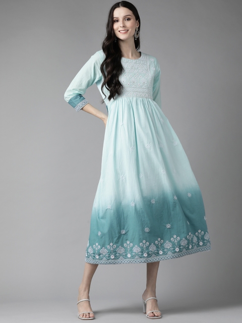 

Yufta Blue Ethnic Motifs Embroidered Ethnic Midi Dress