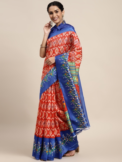 

Saree mall Red & Blue Ikat Printed Sarees
