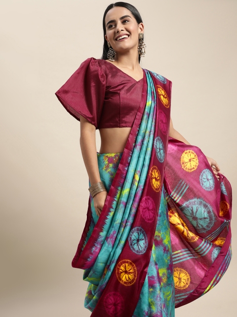 

Saree mall Turquoise Blue & Burgundy Tie and Dye Printed Sarees