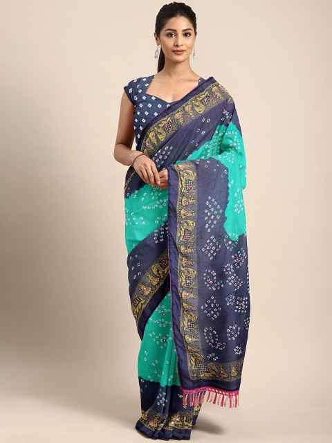 

KALINI Navy Blue & Gold-Toned Bandhani print Baluchari Saree