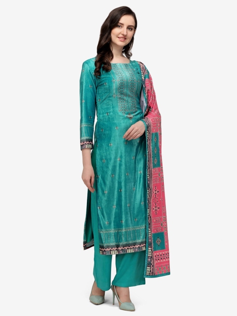 

Jansi Blue & Pink Printed Unstitched Dress Material